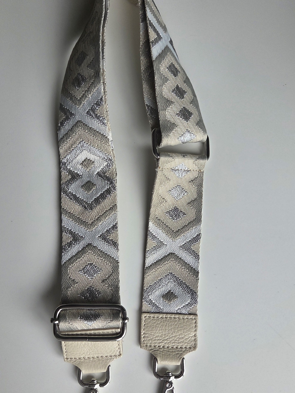 Neutral Geo Jacquard Crossbody Strap - Beige, Gray, White